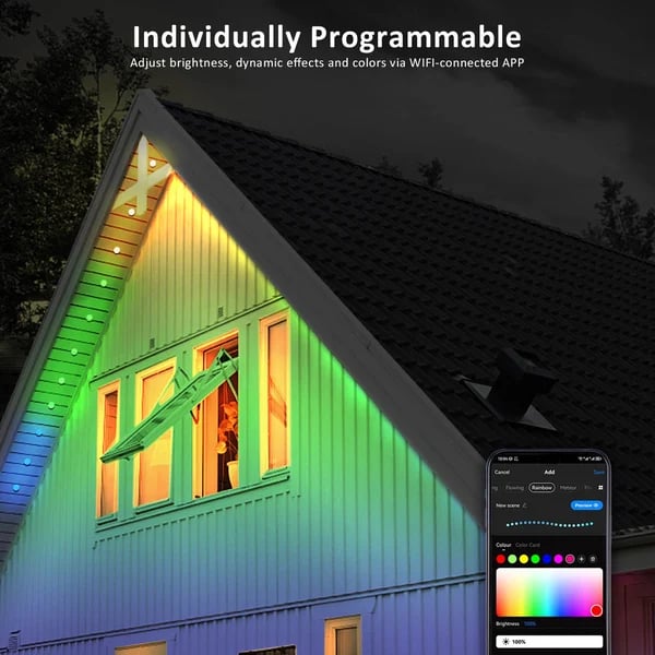 Éclairage LED extérieur intelligent arc-en-ciel permanent ✨