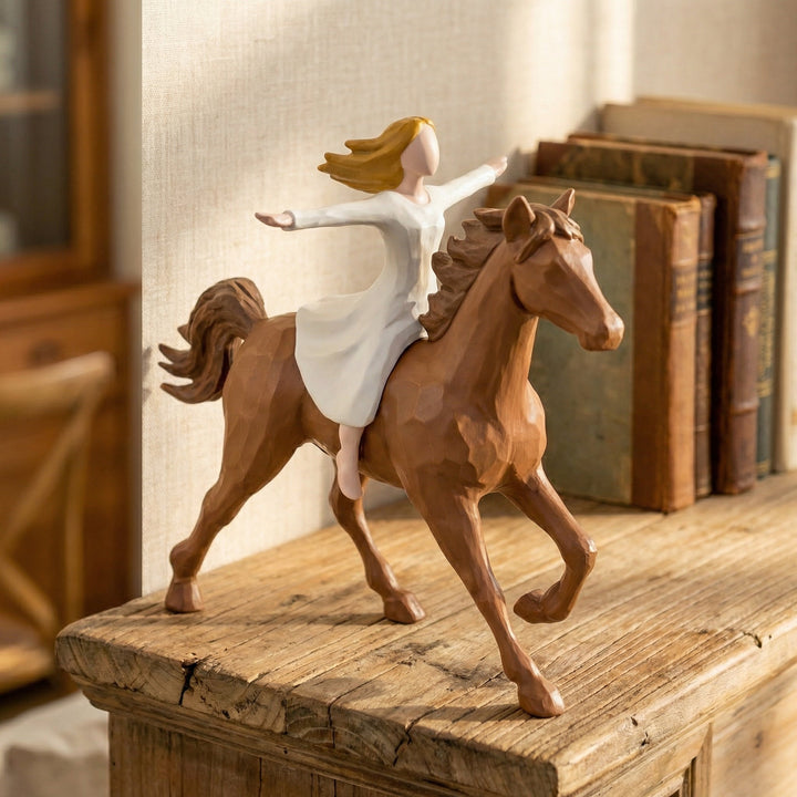 Figurine artisanale en résine – Jeune fille à cheval